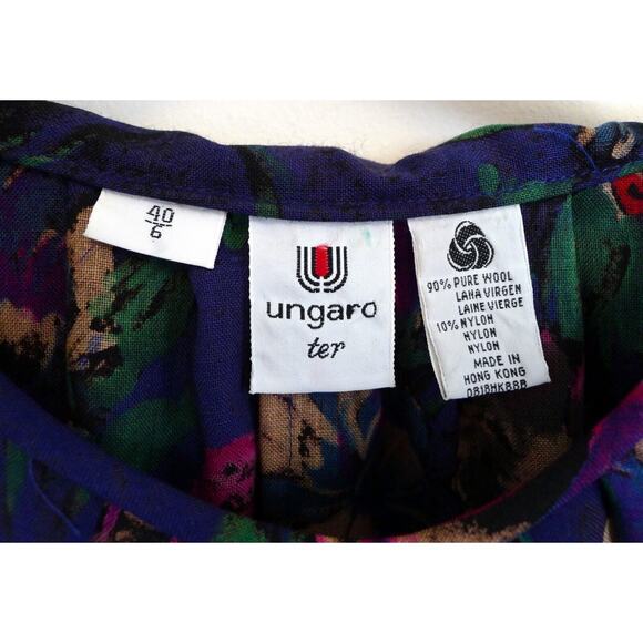 EMANUEL UNGARO TER Vintage 80s Wool Floral Tie Neck Secretary Blouse Top 6 - Picture 5 of 11